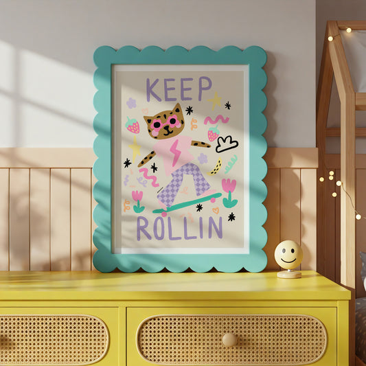 Keep Rollin Leopard Print | Kids Positive Affirmation Art
