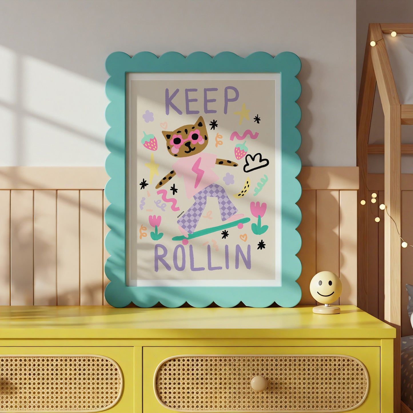 Keep Rollin Leopard Print | Kids Positive Affirmation Art