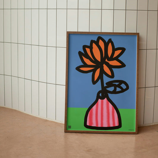 Serene Water Lily print for July birthdays framed against a tile wall.