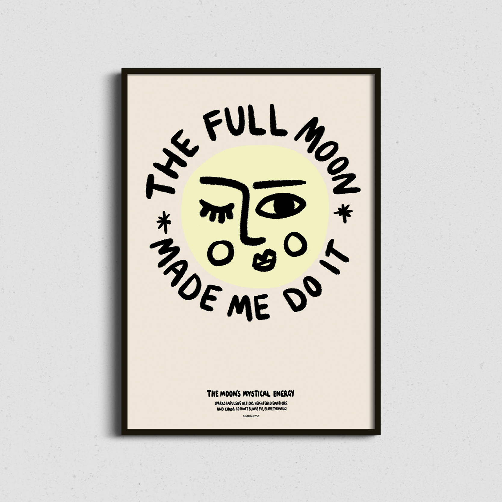 Framed print featuring emotional moon-inspired art and reflective messaging – perfect for moon lovers and introspective souls.