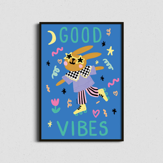 Good Vibes Rabbit Print | Kids Positive Affirmation Art
