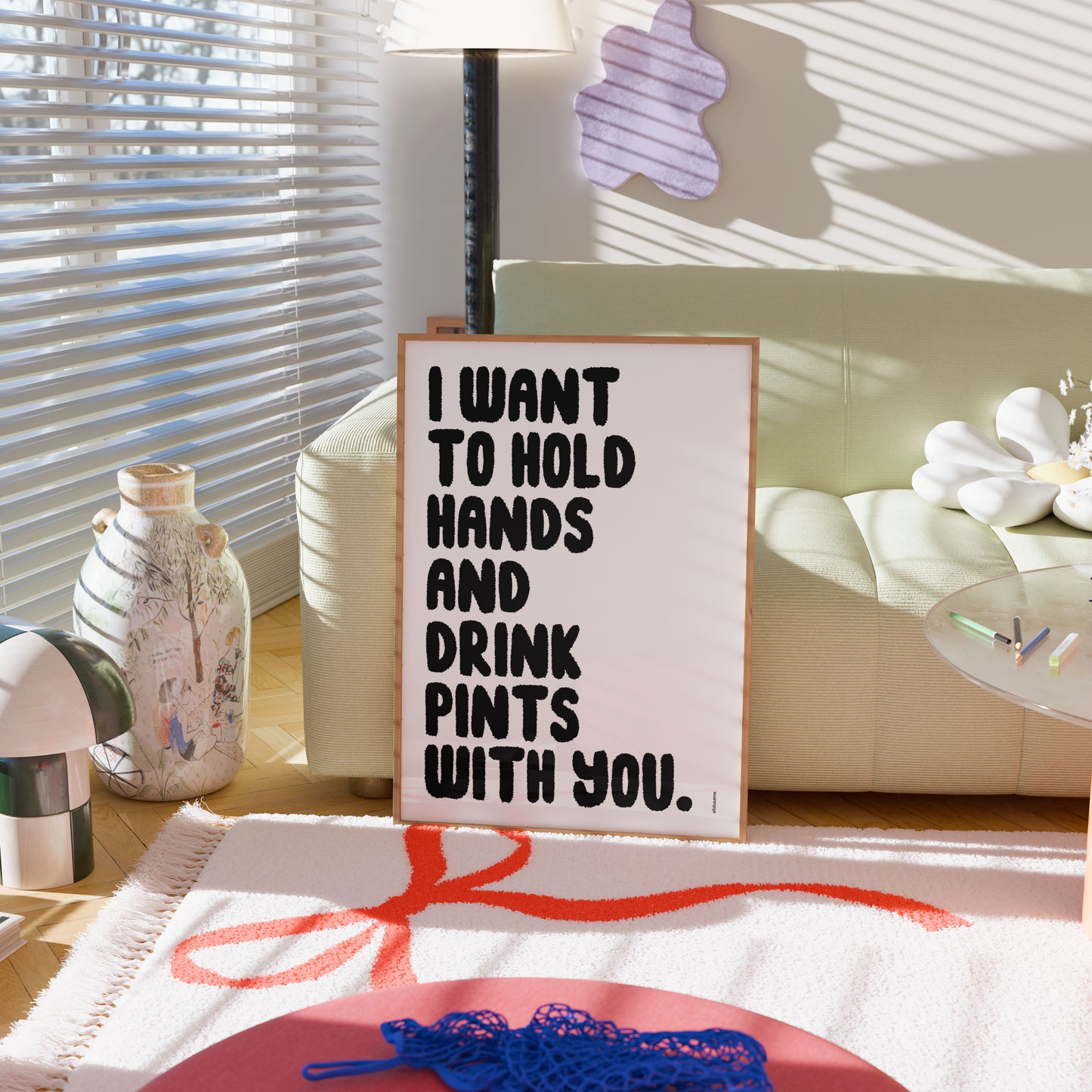 I want to hold hands and drink pints with you love print in frame.