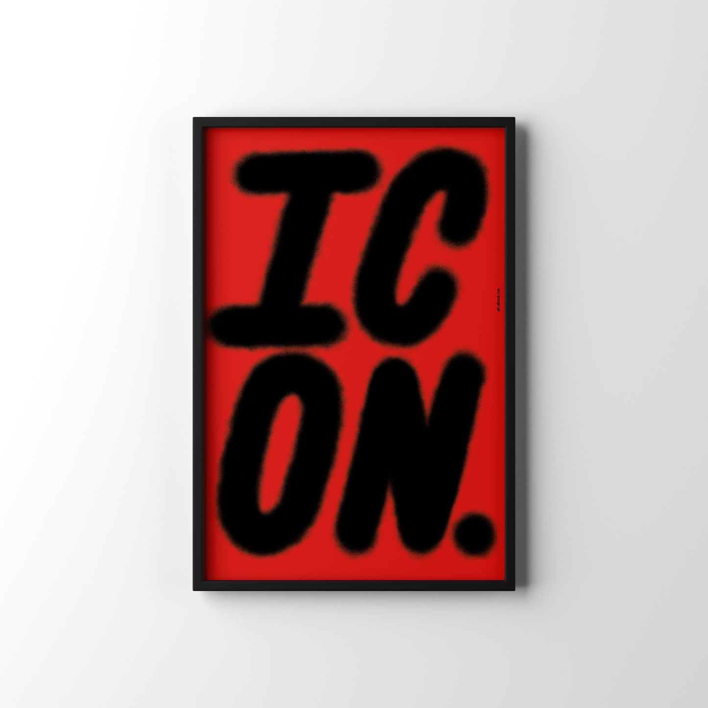 Framed poster with slogan fashion 'ICON' text on a red background