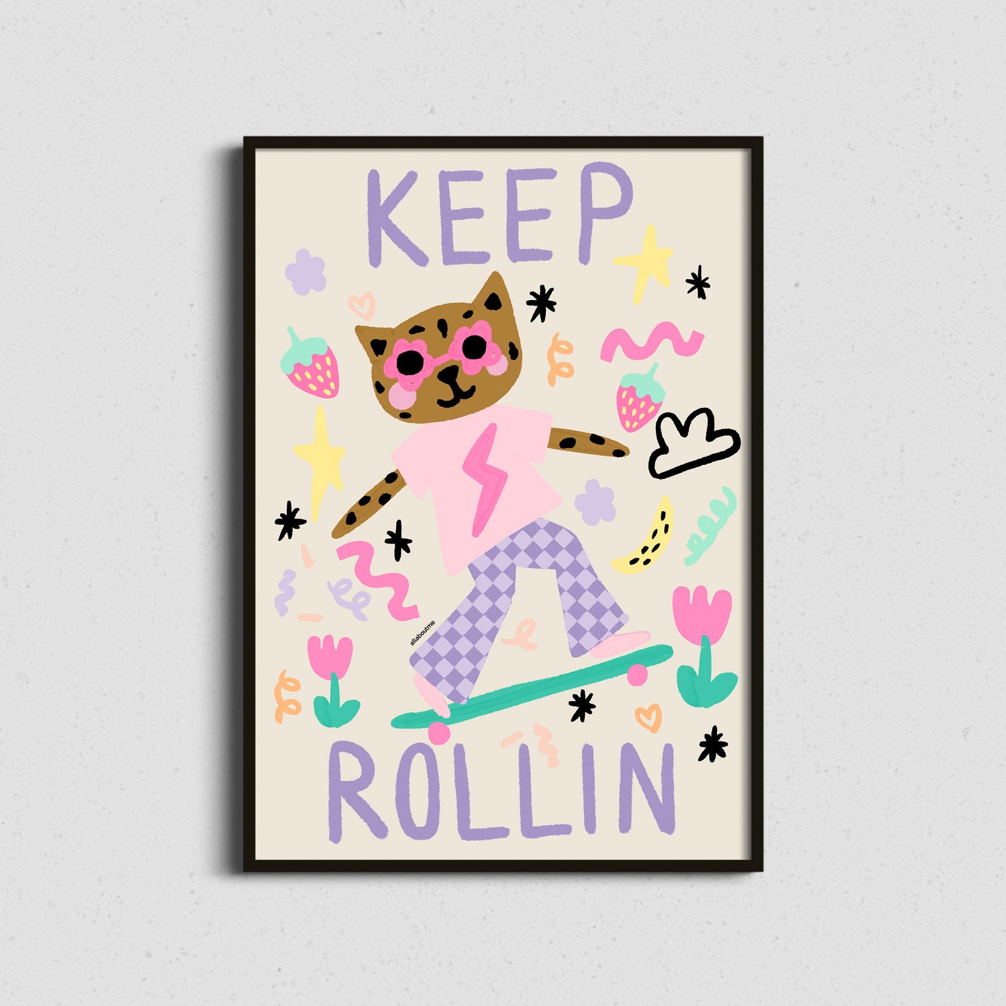 Keep Rollin Leopard Print | Kids Positive Affirmation Art