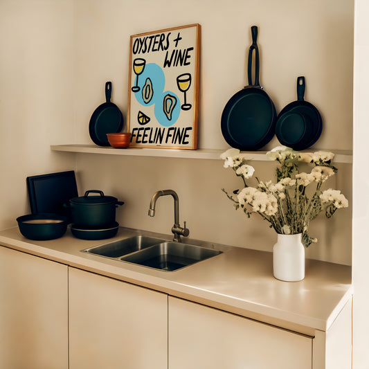 Capture Sicily’s coastal vibes with this Oysters & Wine Print. Hand-illustrated travel-inspired art for food and wine lovers.