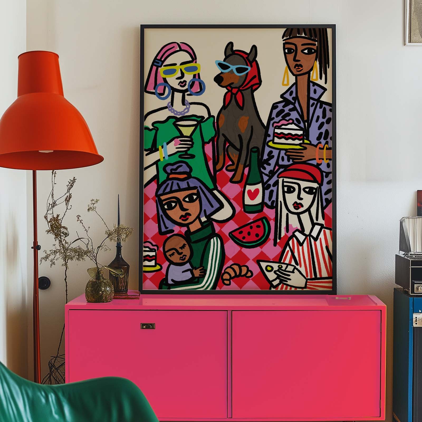  Colourful illustration of friends spending time together, celebrating connection and sisterhood.
