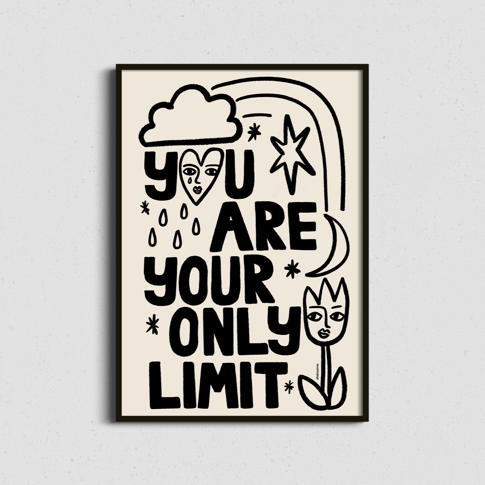  Framed motivational art with bold “You’re Only Limit” quote in monochrome – sleek and empowering.