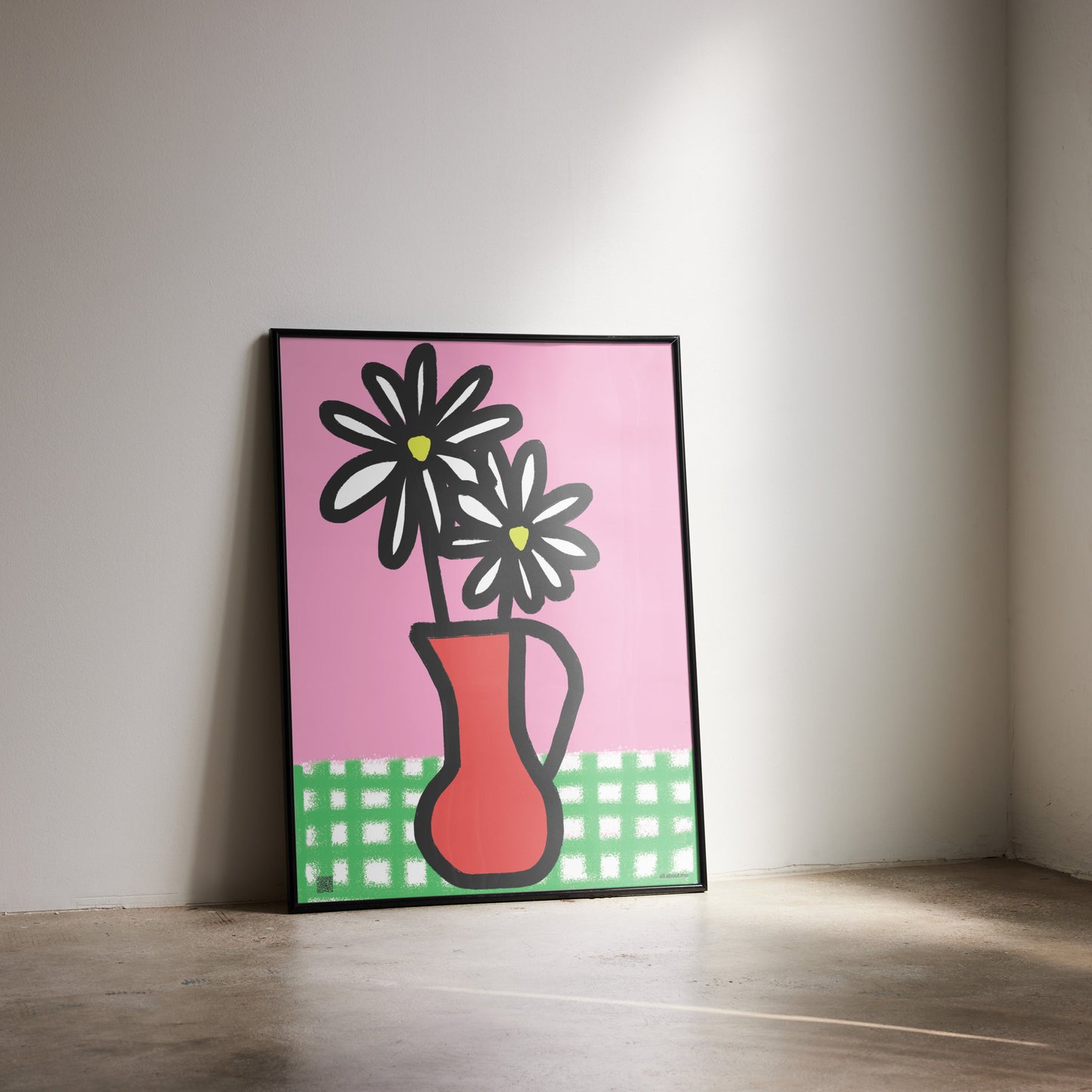 April Birth Flower Daisy Print with Audio Poem in framed in room
